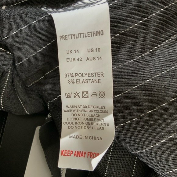 PrettyLittleThing Trouser Women Size 10 Black Pinstripe Wide Leg Career - Picture 6 of 10